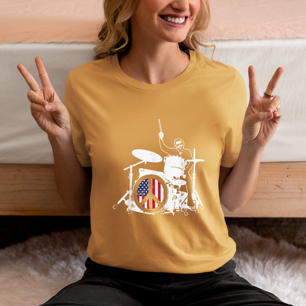 Abraham Lincoln American Flag Drum Drummer T-Shirt - Heart To Heart