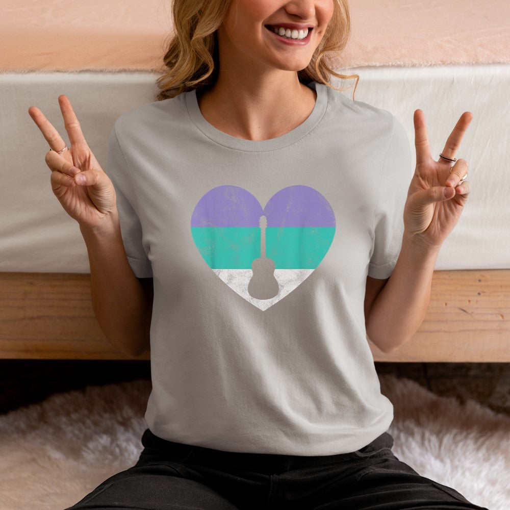Acoustic Guitar Gift For Women Teens & Girls Retro Vintage T-Shirt - Heart To Heart