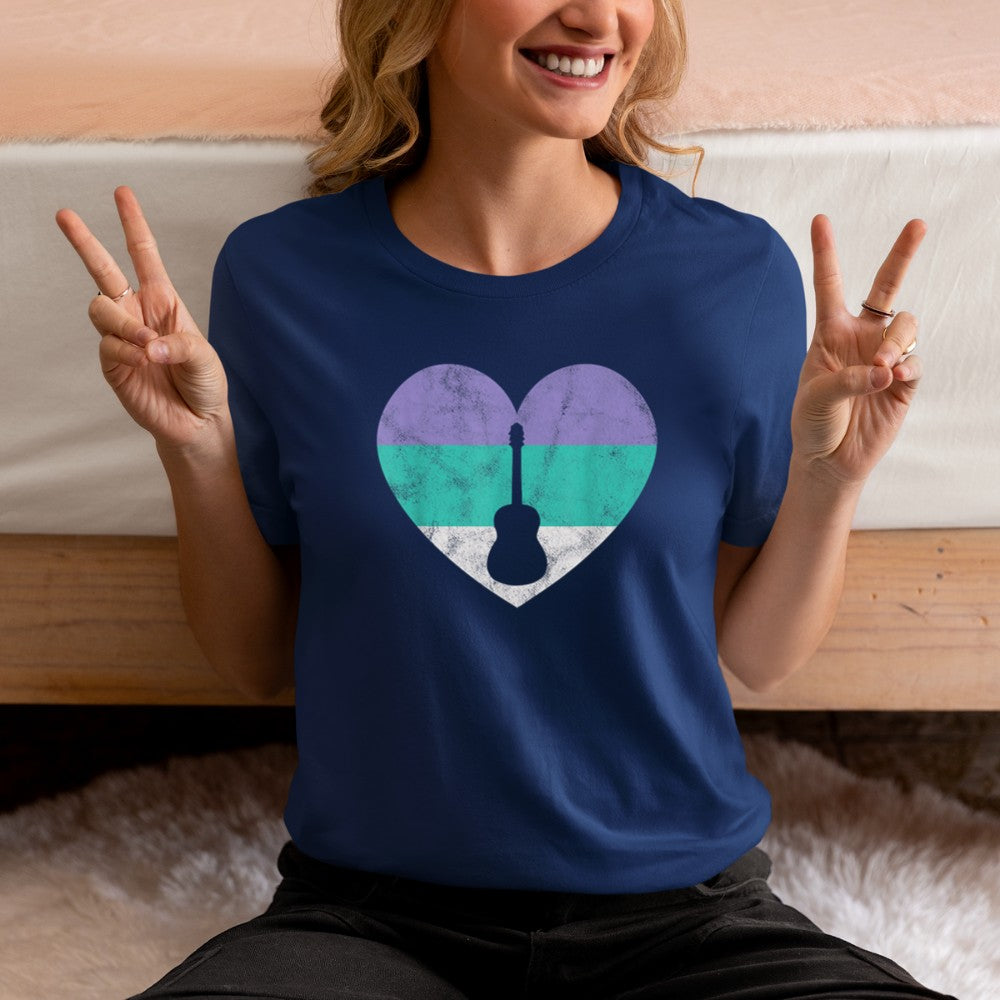 Acoustic Guitar Gift For Women Teens & Girls Retro Vintage T-Shirt - Heart To Heart