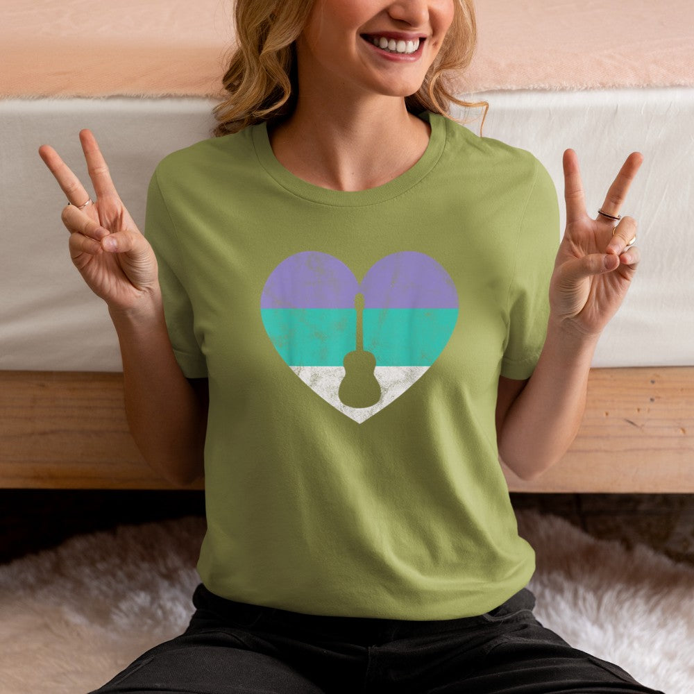 Acoustic Guitar Gift For Women Teens & Girls Retro Vintage T-Shirt - Heart To Heart