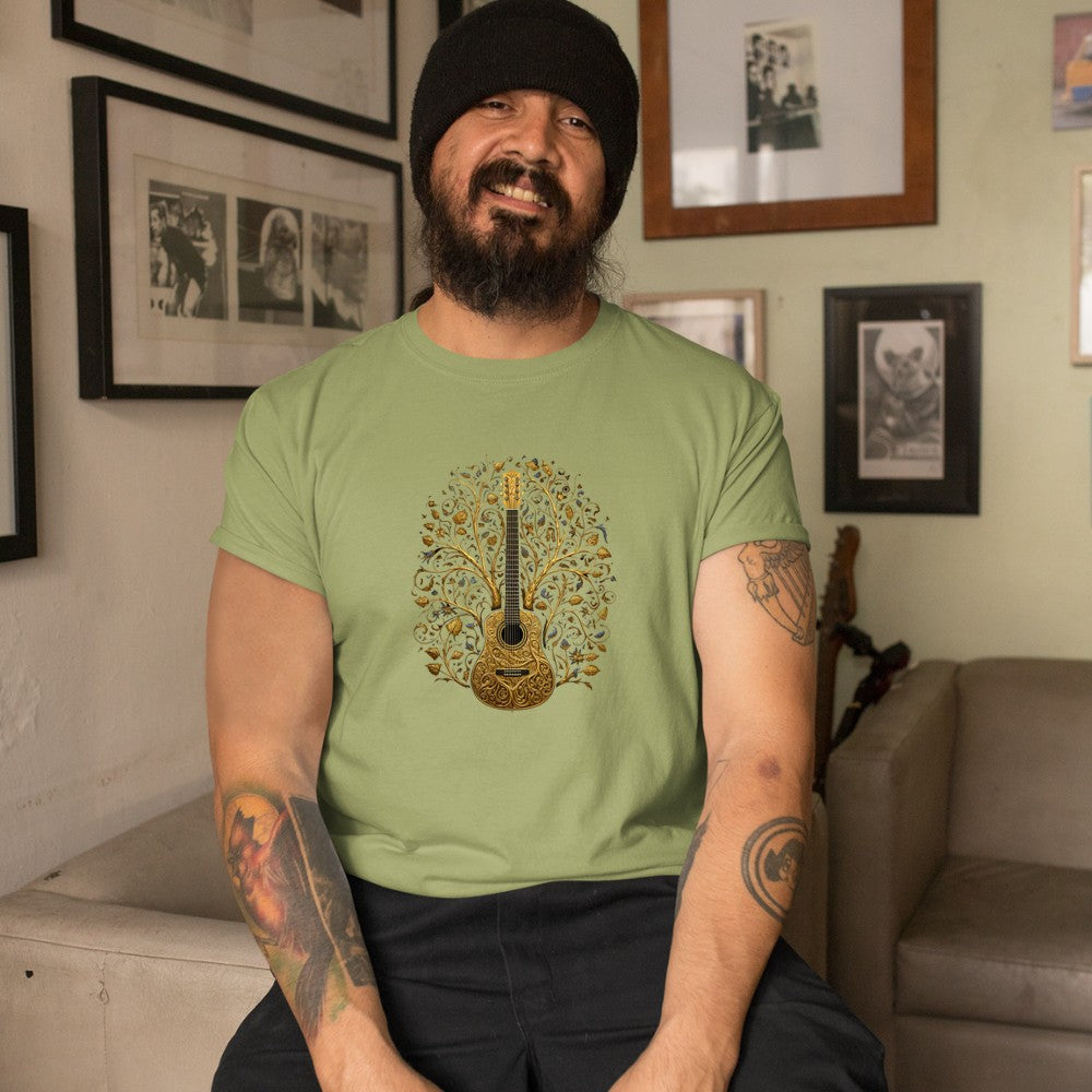 Acoustic Guitar Tree Guitarist Landscape Nature Music Lover T-Shirt - Heart To Heart