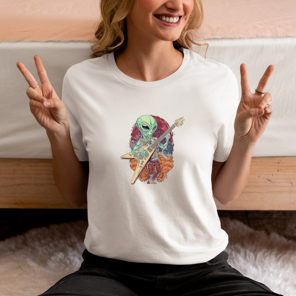 Alien Playing a Flying V Guitar T-Shirt - Heart To Heart