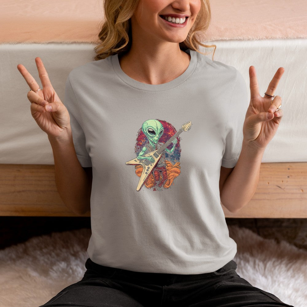 Alien Playing a Flying V Guitar T-Shirt - Heart To Heart