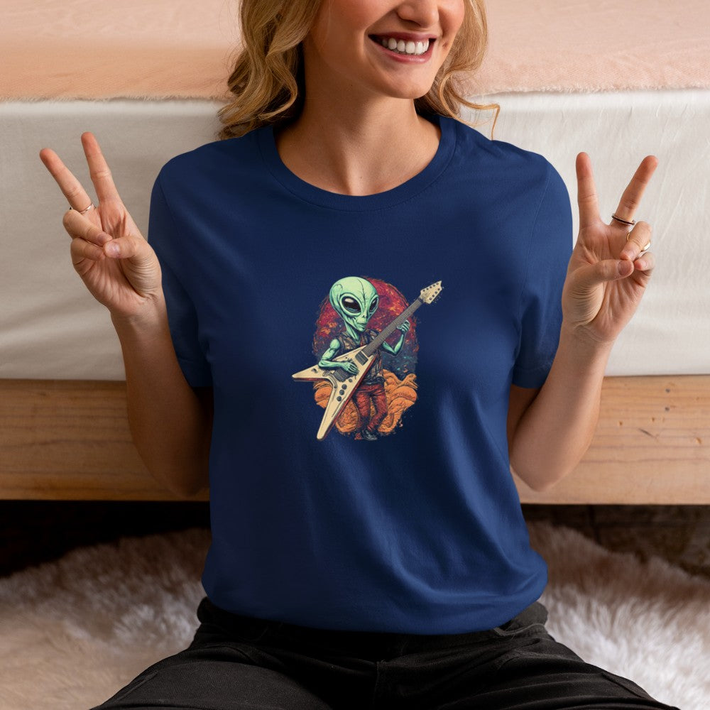 Alien Playing a Flying V Guitar T-Shirt - Heart To Heart
