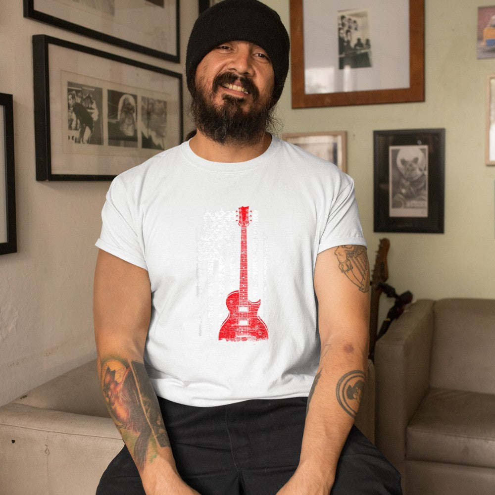 America Guitarist Music USA Flag Guitar T-Shirt - Heart To Heart