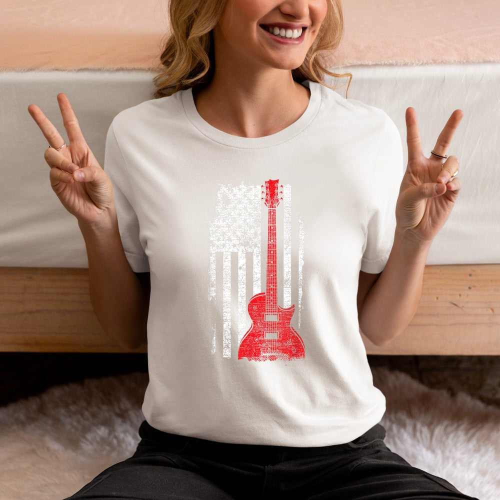 America Guitarist Music USA Flag Guitar T-Shirt - Heart To Heart
