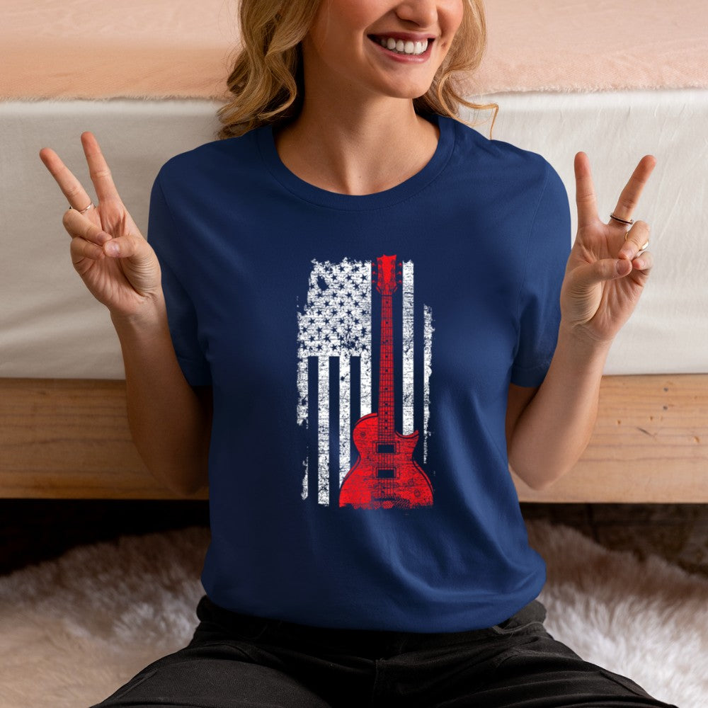 America Guitarist Music USA Flag Guitar T-Shirt - Heart To Heart