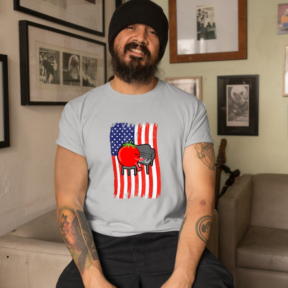 American Flag Tomato Playing Piano T-Shirt - Heart To Heart