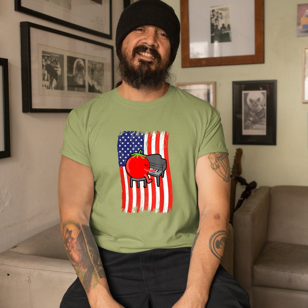 American Flag Tomato Playing Piano T-Shirt - Heart To Heart