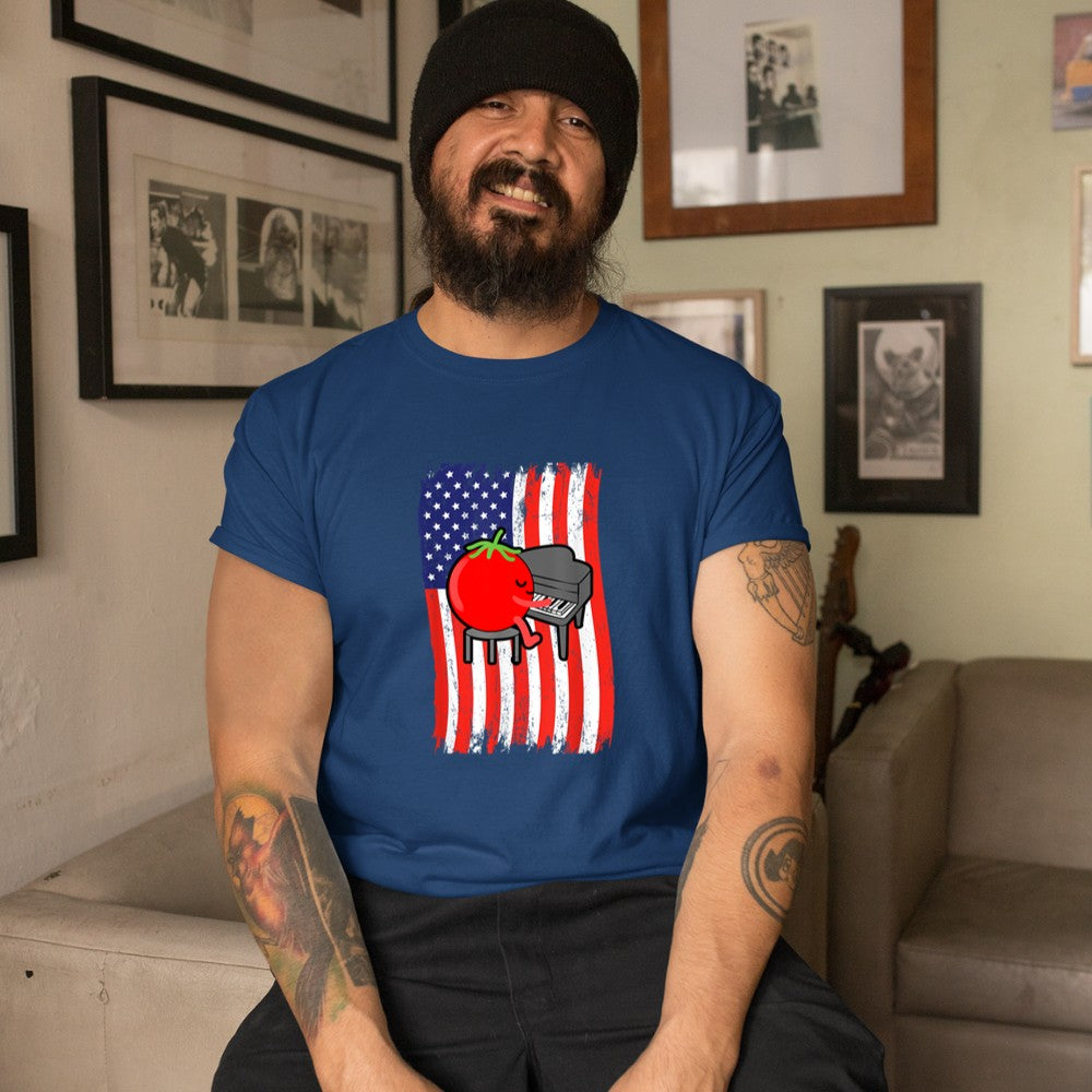 American Flag Tomato Playing Piano T-Shirt - Heart To Heart