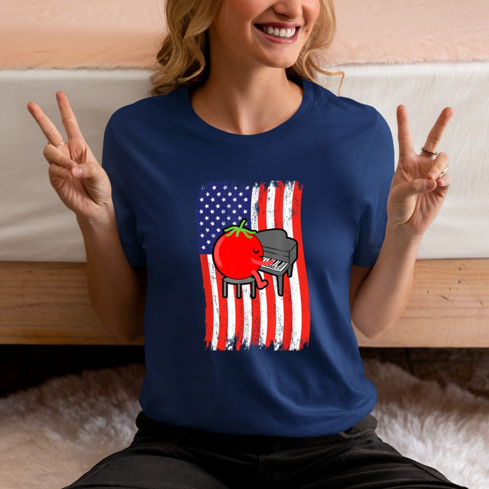 American Flag Tomato Playing Piano T-Shirt - Heart To Heart