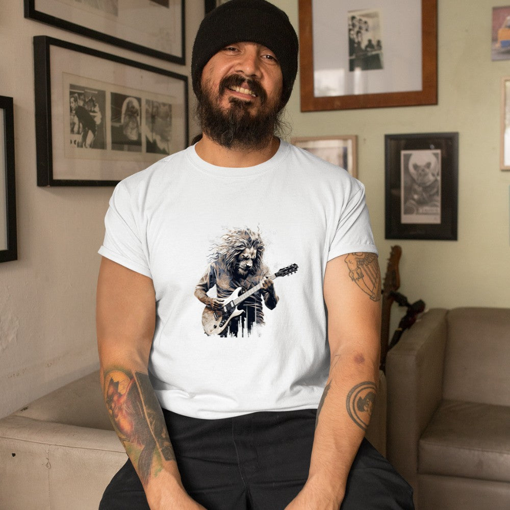 Awesome Lion Playing Electric Guitar T-Shirt - Heart To Heart