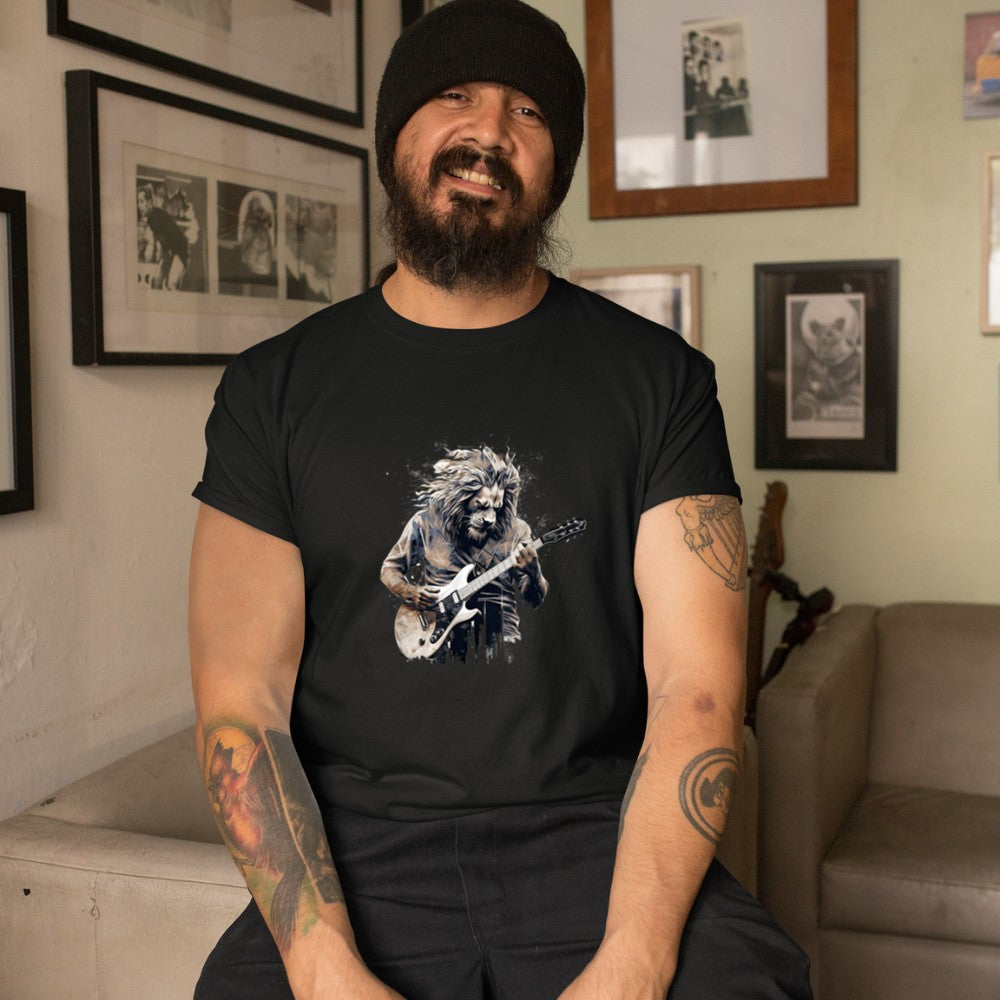 Awesome Lion Playing Electric Guitar T-Shirt - Heart To Heart