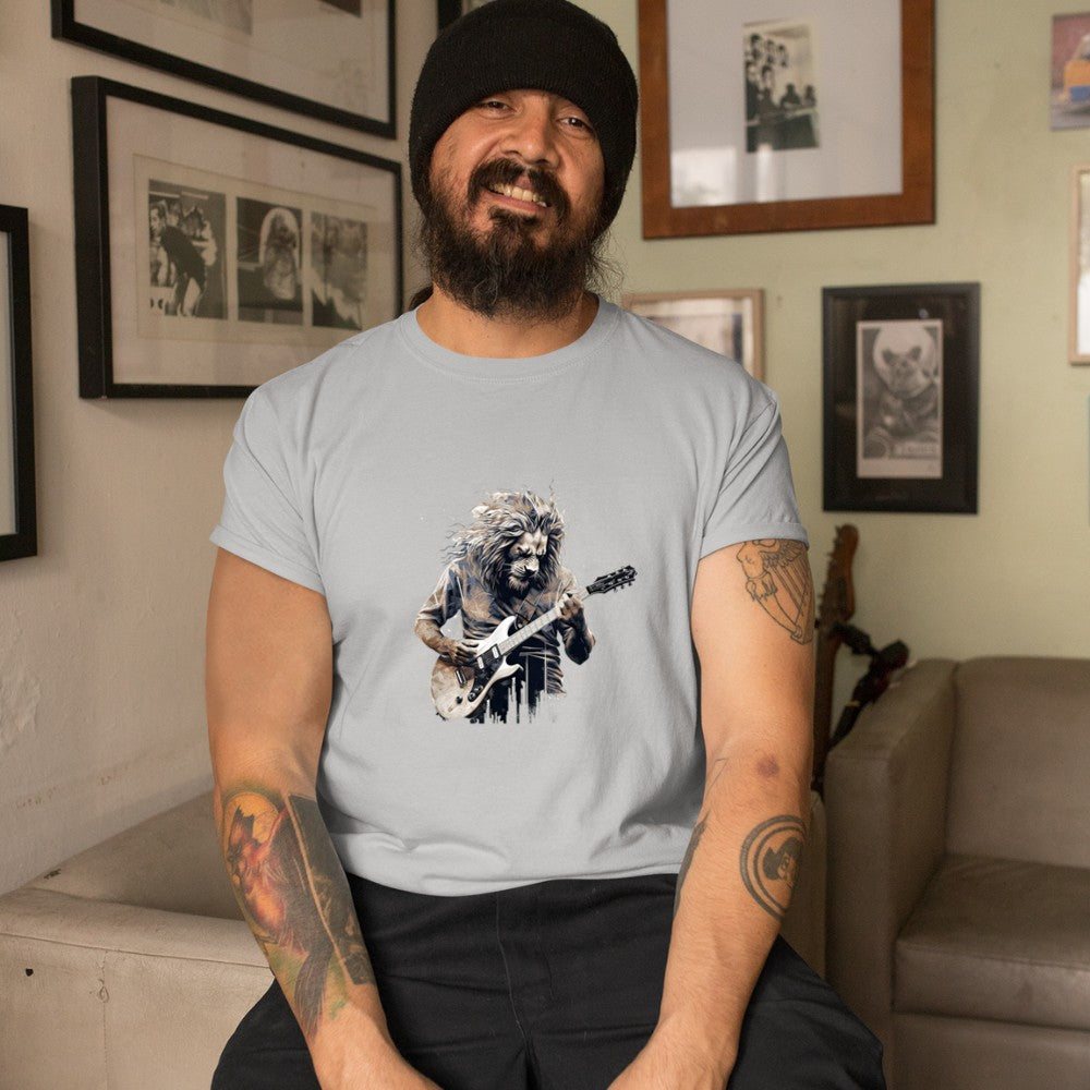 Awesome Lion Playing Electric Guitar T-Shirt - Heart To Heart
