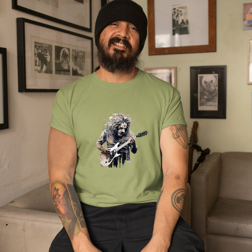 Awesome Lion Playing Electric Guitar T-Shirt - Heart To Heart