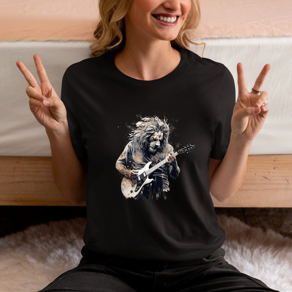 Awesome Lion Playing Electric Guitar T-Shirt - Heart To Heart