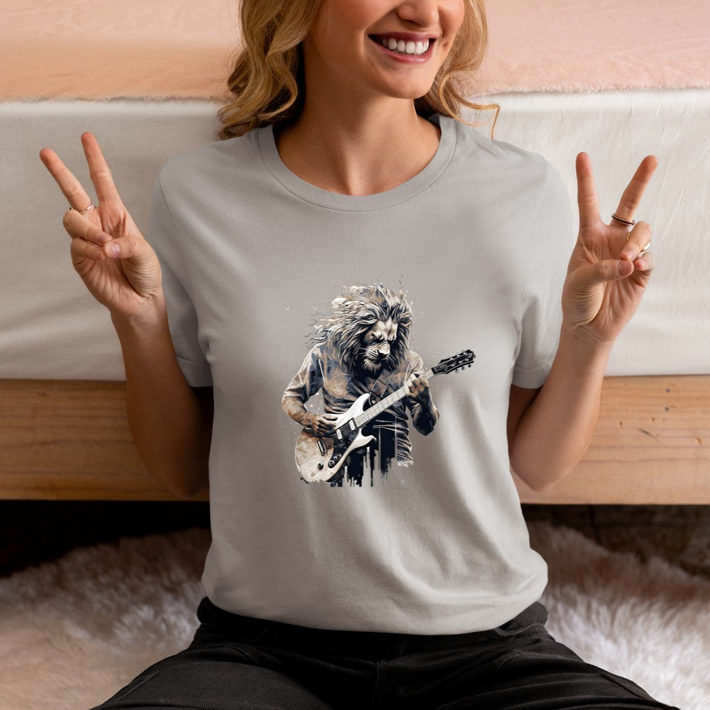 Awesome Lion Playing Electric Guitar T-Shirt - Heart To Heart