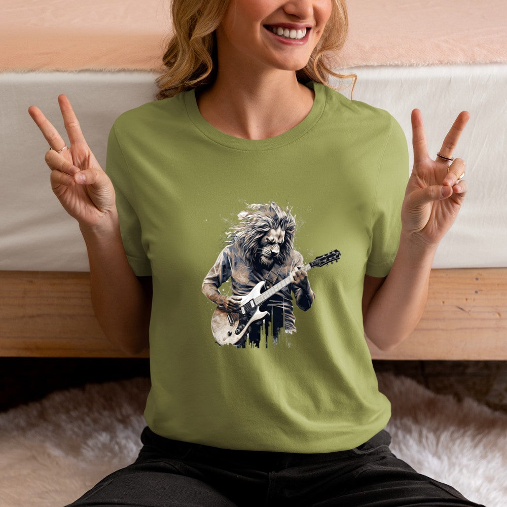 Awesome Lion Playing Electric Guitar T-Shirt - Heart To Heart