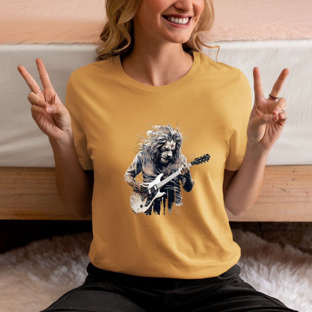 Awesome Lion Playing Electric Guitar T-Shirt - Heart To Heart