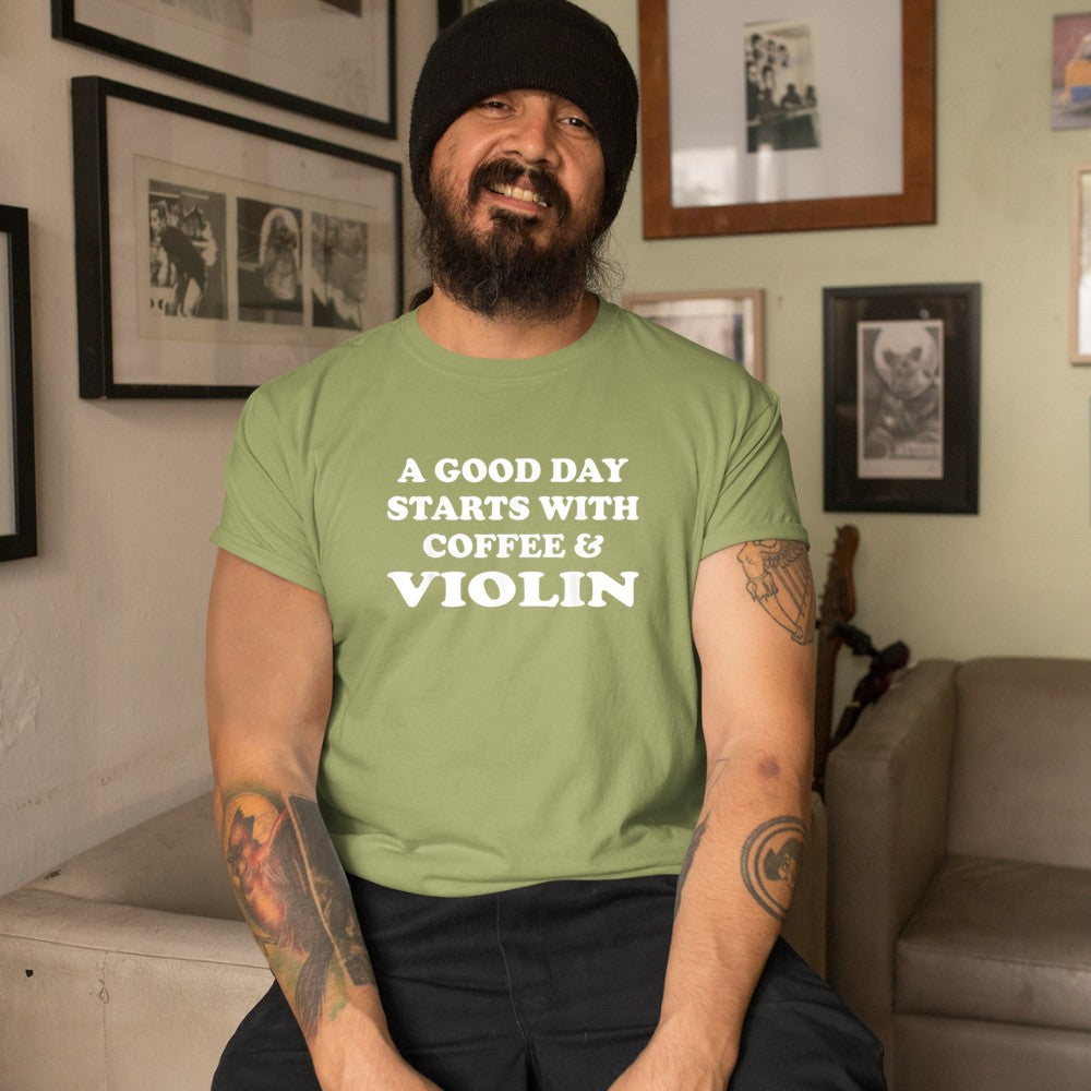 A Good Day Starts with Coffee & Violin T-Shirt - Heart To Heart