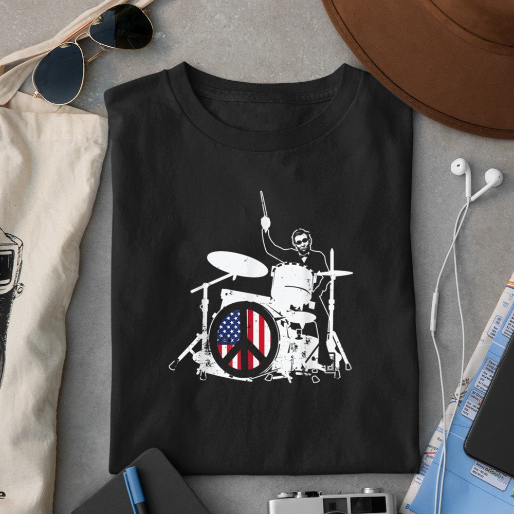 Abraham Lincoln American Flag Drum Drummer T-Shirt - Heart To Heart