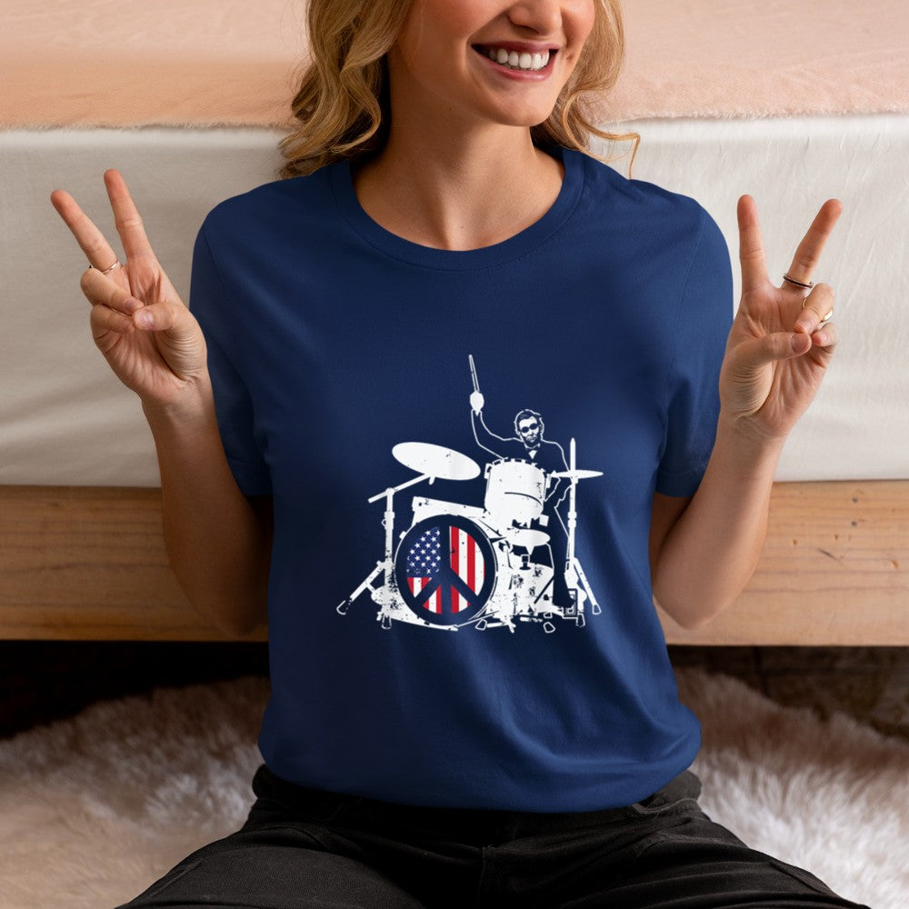 Abraham Lincoln American Flag Drum Drummer T-Shirt - Heart To Heart