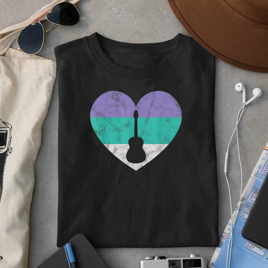 Acoustic Guitar Gift For Women Teens & Girls Retro Vintage T-Shirt - Heart To Heart