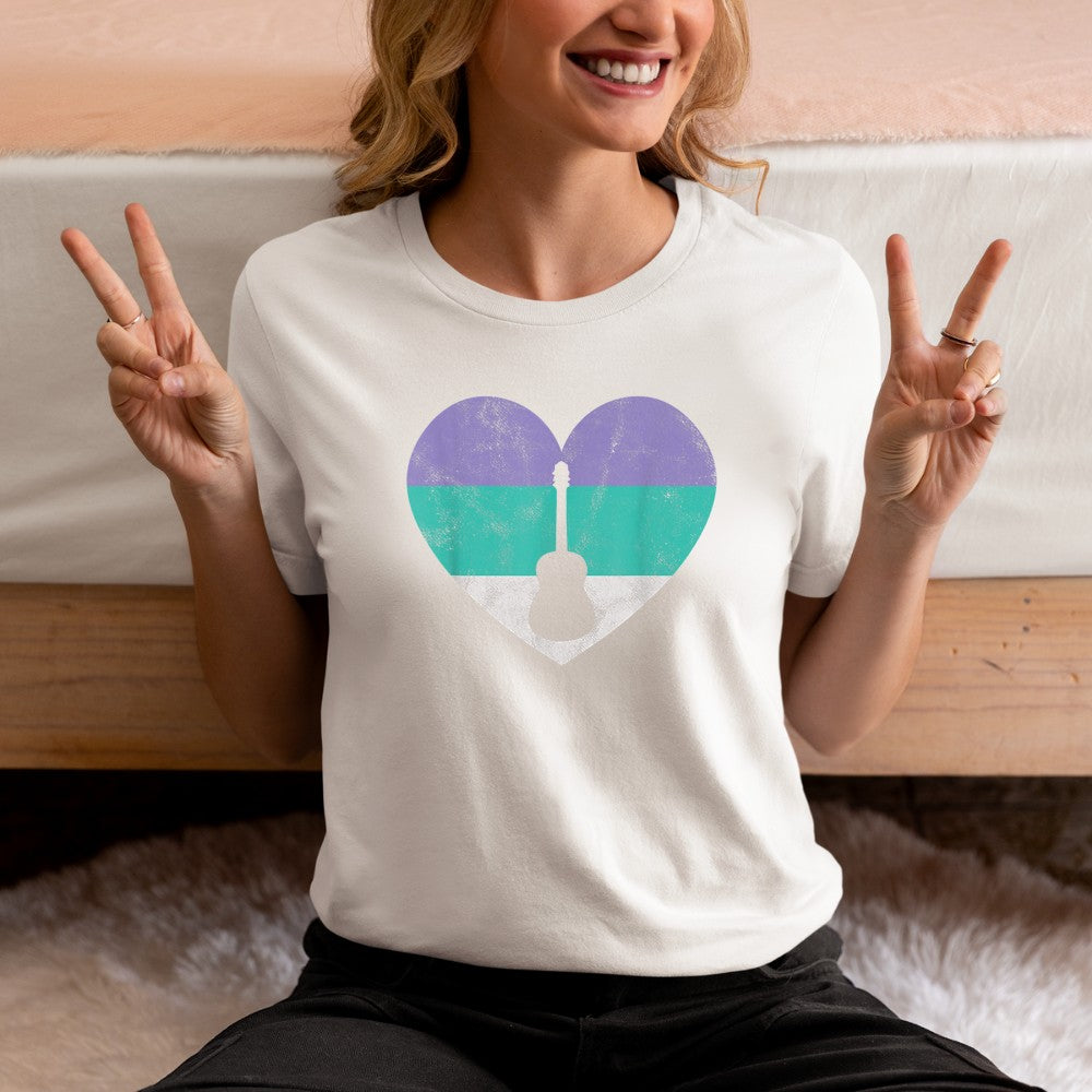 Acoustic Guitar Gift For Women Teens & Girls Retro Vintage T-Shirt - Heart To Heart