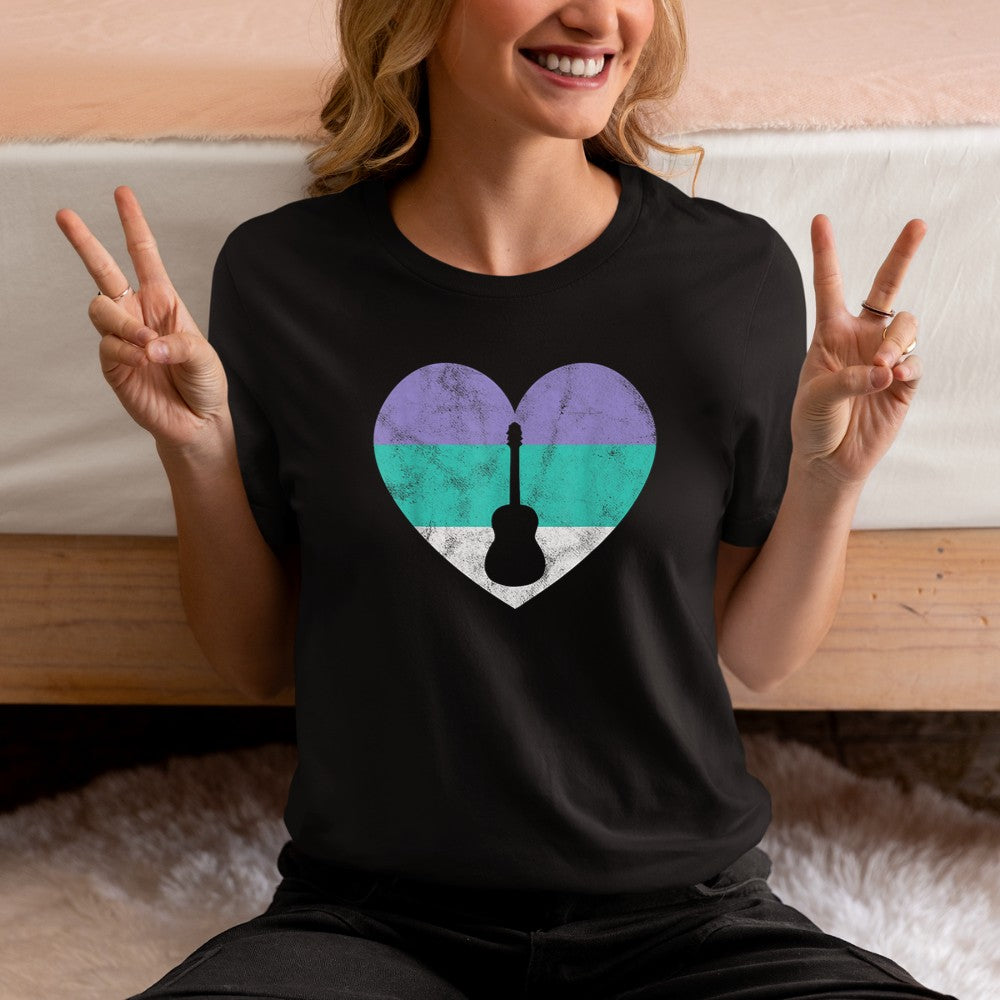 Acoustic Guitar Gift For Women Teens & Girls Retro Vintage T-Shirt - Heart To Heart