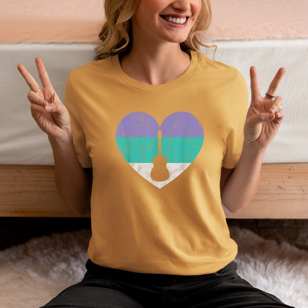Acoustic Guitar Gift For Women Teens & Girls Retro Vintage T-Shirt - Heart To Heart