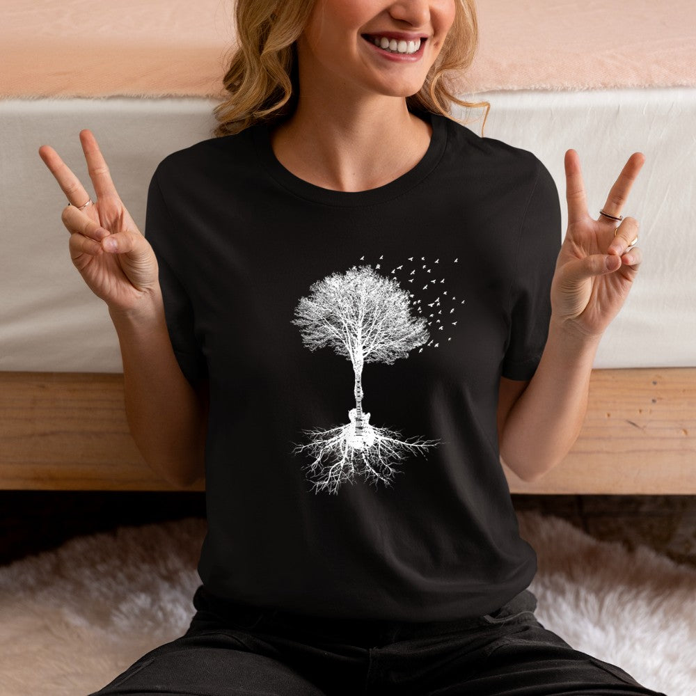 Acoustic Guitar Player Nature Tree, Birthday, Christmas Gift T-Shirt - Heart To Heart