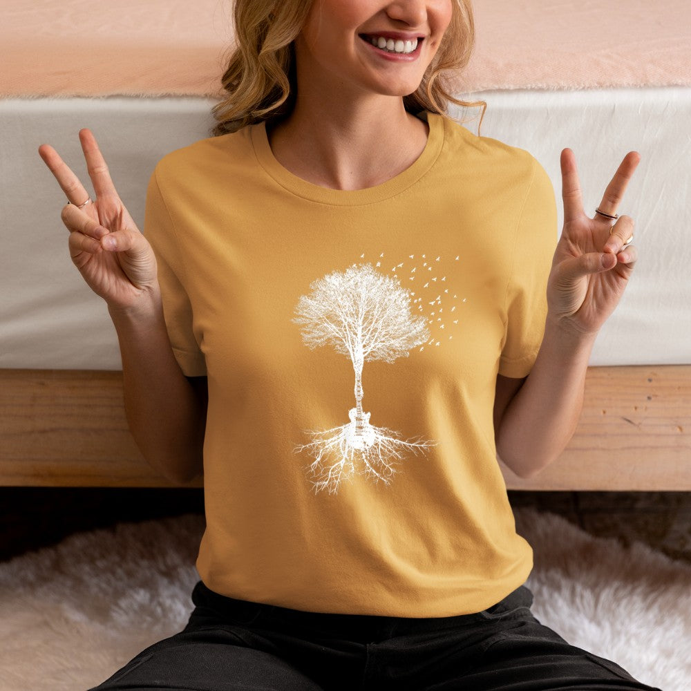 Acoustic Guitar Player Nature Tree, Birthday, Christmas Gift T-Shirt - Heart To Heart