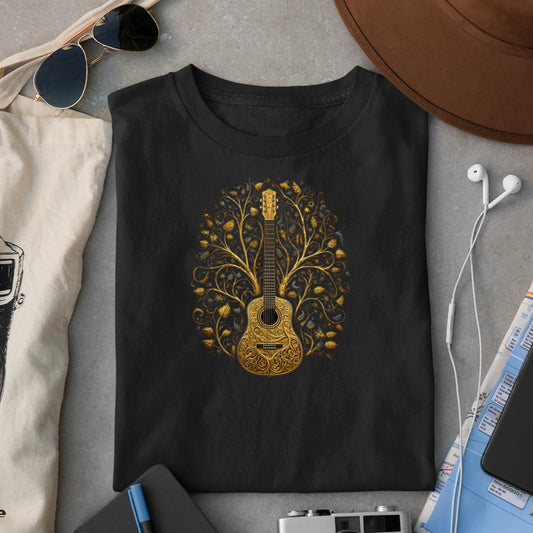 Acoustic Guitar Tree Guitarist Landscape Nature Music Lover T-Shirt - Heart To Heart