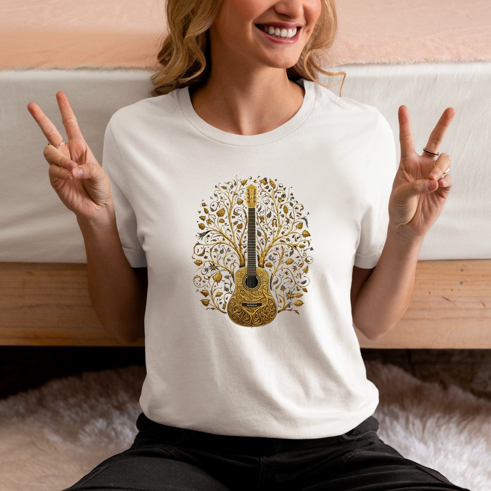 Acoustic Guitar Tree Guitarist Landscape Nature Music Lover T-Shirt - Heart To Heart