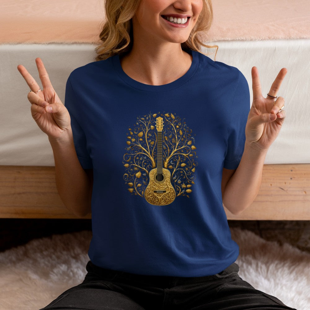 Acoustic Guitar Tree Guitarist Landscape Nature Music Lover T-Shirt - Heart To Heart