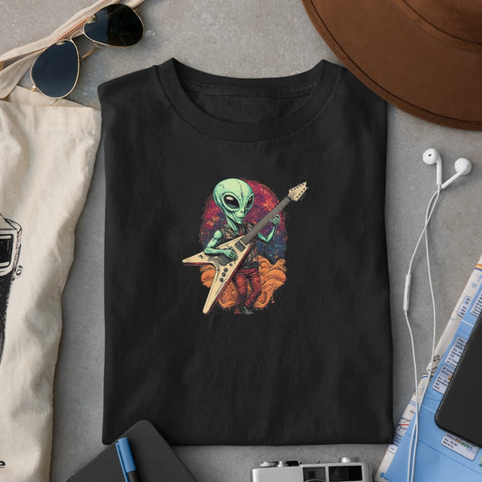 Alien Playing a Flying V Guitar T-Shirt - Heart To Heart