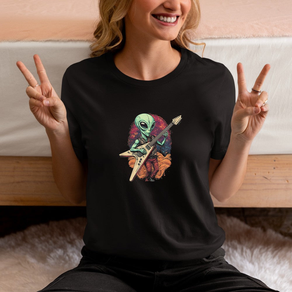 Alien Playing a Flying V Guitar T-Shirt - Heart To Heart
