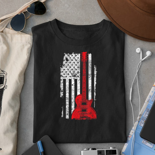 America Guitarist Music USA Flag Guitar T-Shirt - Heart To Heart