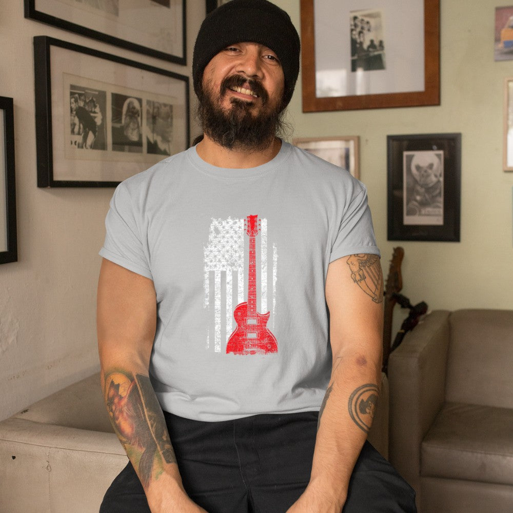 America Guitarist Music USA Flag Guitar T-Shirt - Heart To Heart