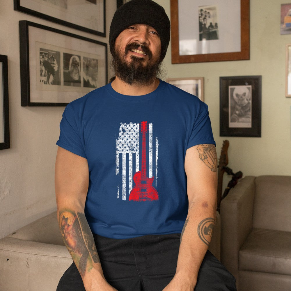 America Guitarist Music USA Flag Guitar T-Shirt - Heart To Heart