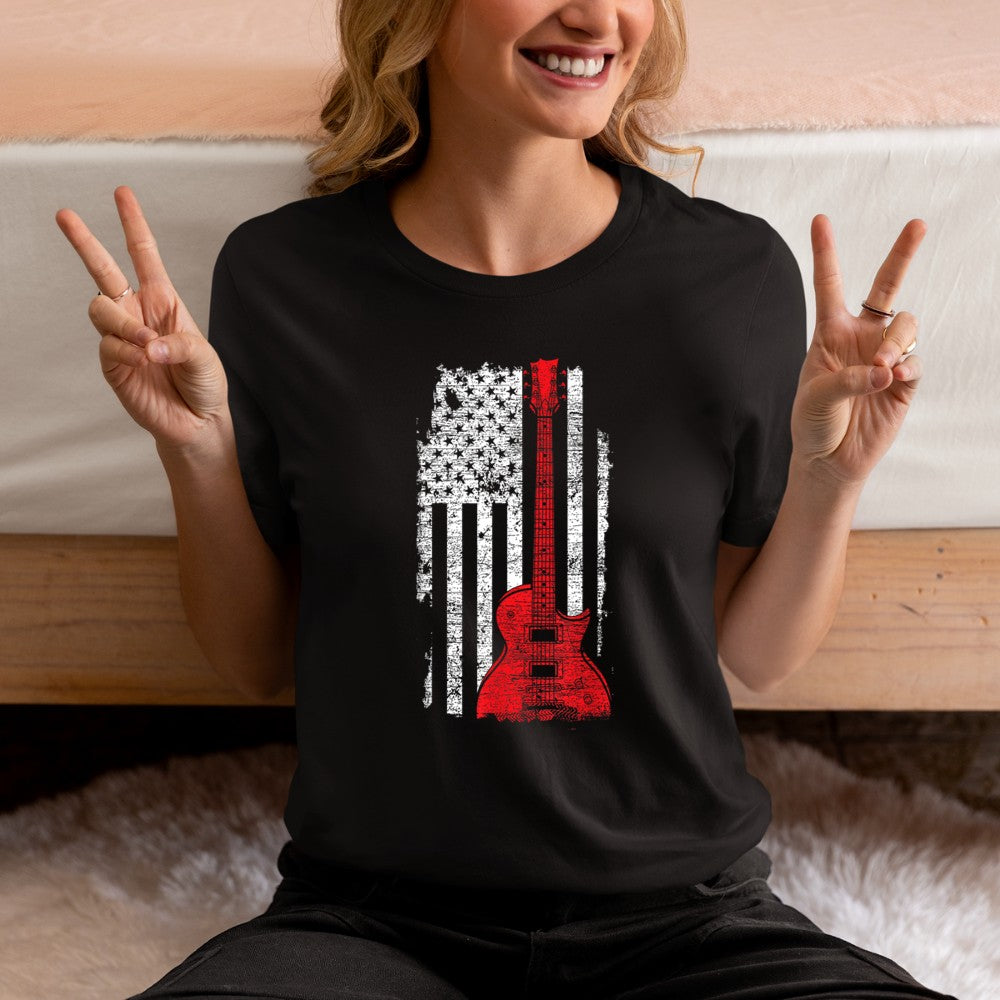 America Guitarist Music USA Flag Guitar T-Shirt - Heart To Heart