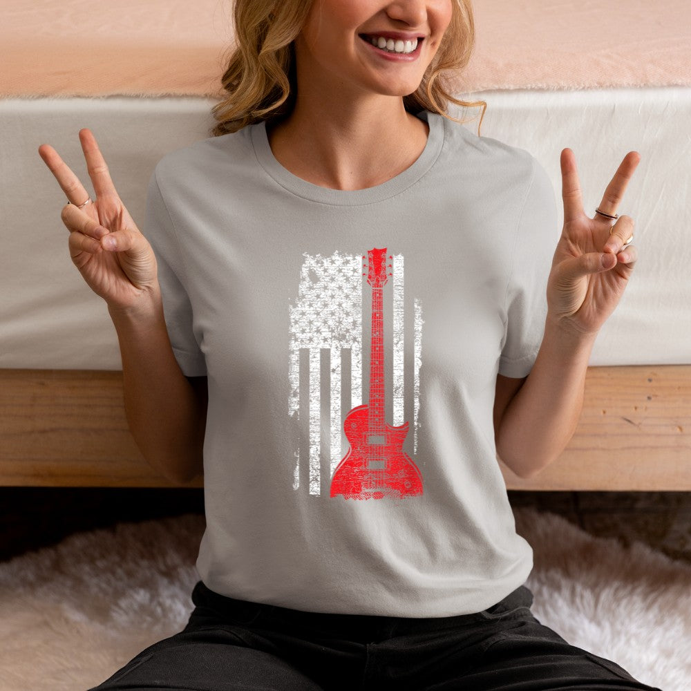 America Guitarist Music USA Flag Guitar T-Shirt - Heart To Heart