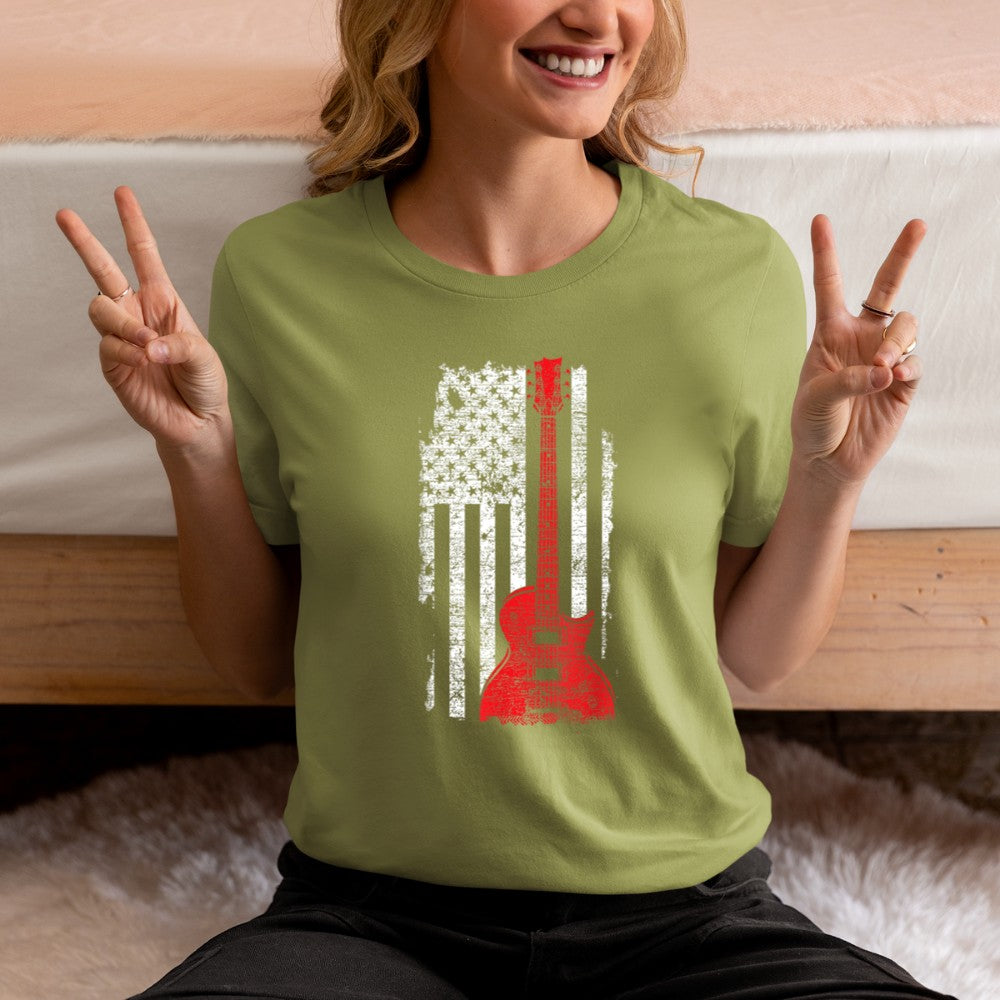 America Guitarist Music USA Flag Guitar T-Shirt - Heart To Heart
