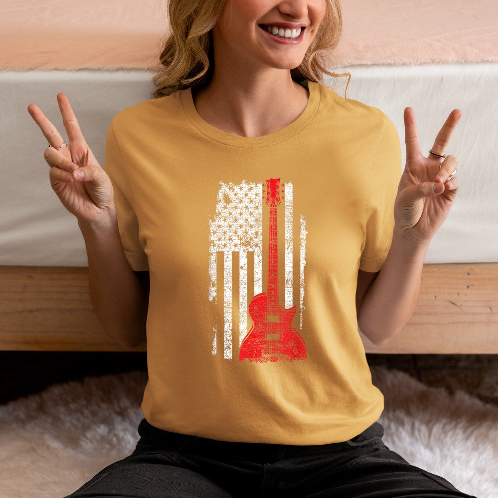 America Guitarist Music USA Flag Guitar T-Shirt - Heart To Heart