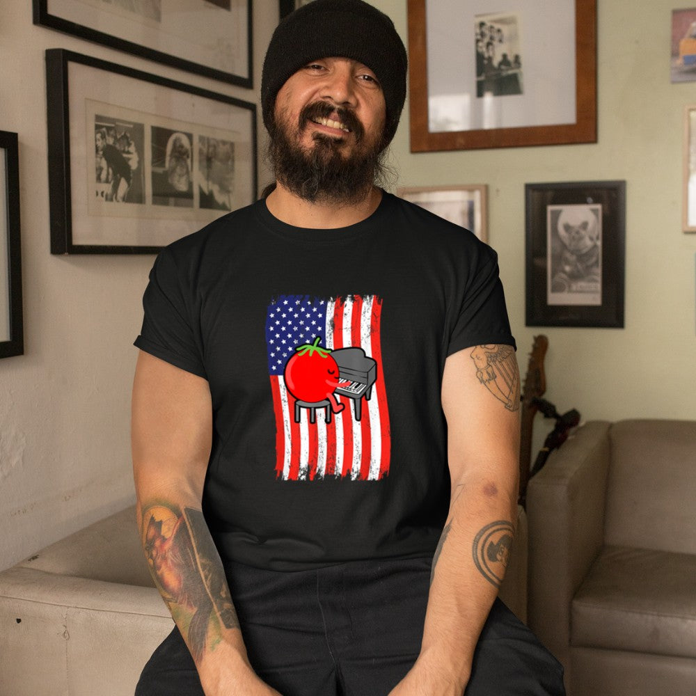 American Flag Tomato Playing Piano T-Shirt - Heart To Heart