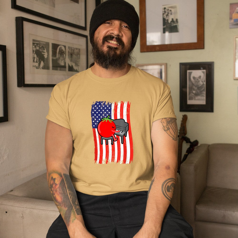 American Flag Tomato Playing Piano T-Shirt - Heart To Heart