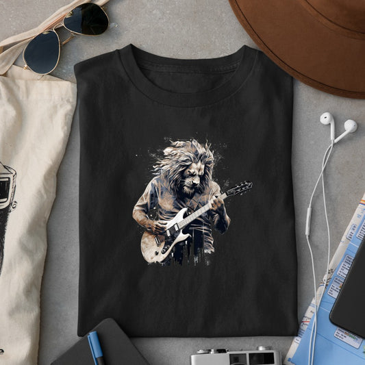 Awesome Lion Playing Electric Guitar T-Shirt - Heart To Heart