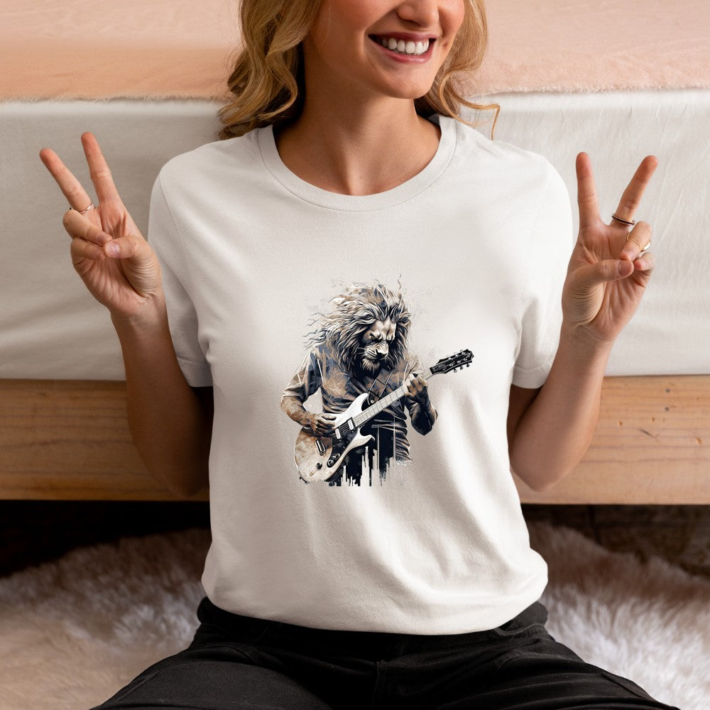 Awesome Lion Playing Electric Guitar T-Shirt - Heart To Heart