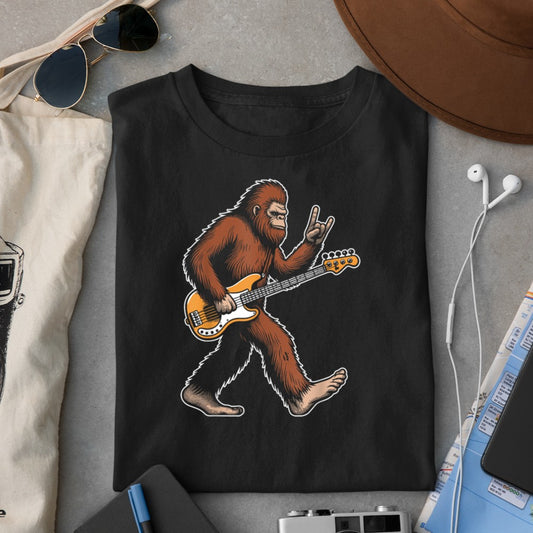 Bass guitarist bigfoot rock music guitar player sasquatch T-Shirt - Heart To Heart