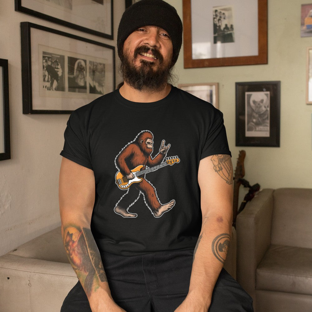 Bass guitarist bigfoot rock music guitar player sasquatch T-Shirt - Heart To Heart